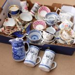 A quantity of antique and later ceramics, including Coalbrookdale John Rose flower encrusted basket,