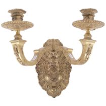 A large heavy gilt-metal double wall sconce, with bearded man decoration, H38cm