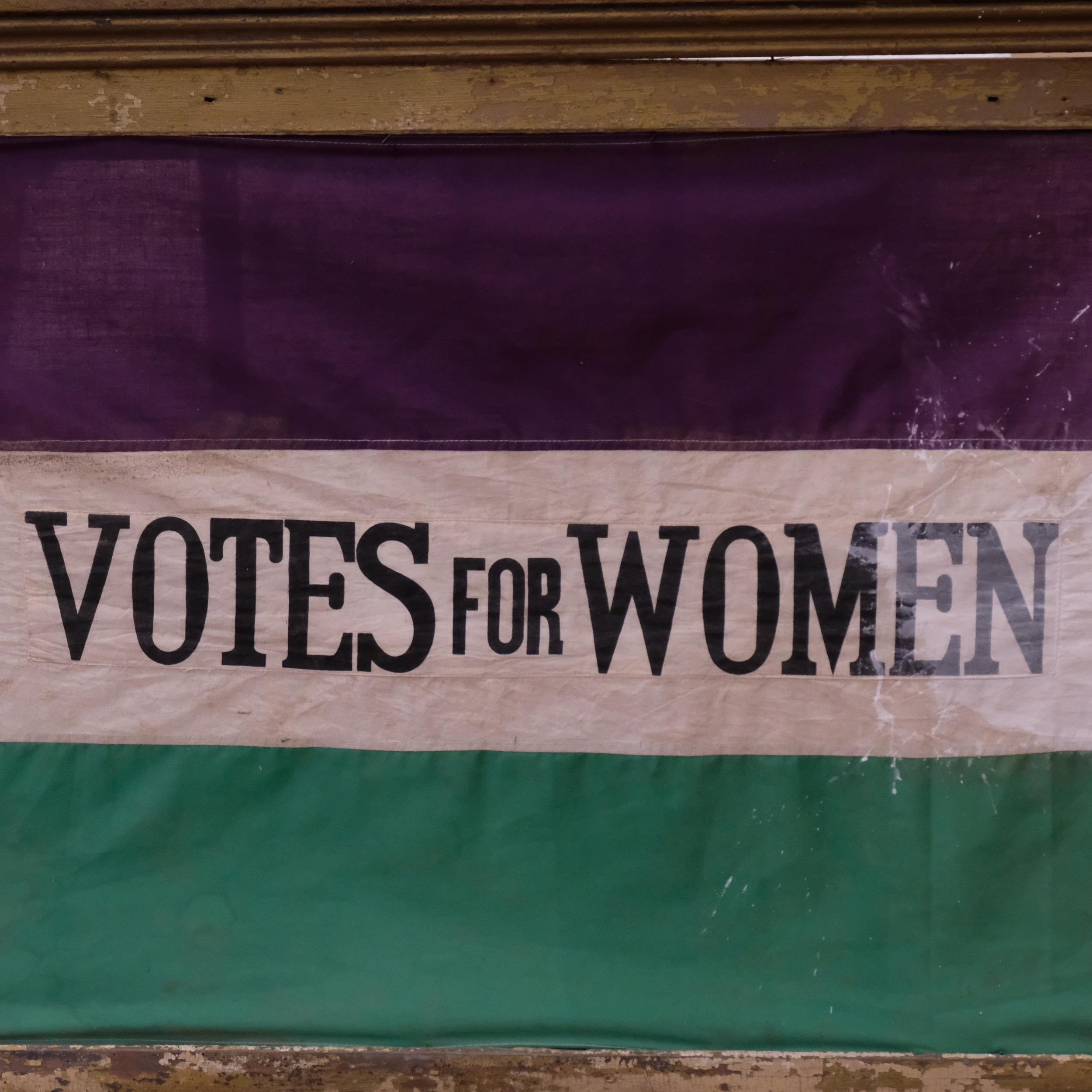 A framed reproduction Suffragette Votes For Women flag in machined cotton, 89cm x 119cm overall - Image 2 of 2
