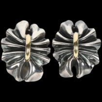 GEORG JENSEN - a heavy pair of Danish modernist sterling silver and silver-gilt fold clip-on