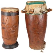 2 African hardwood drums. Tallest - 63cm.