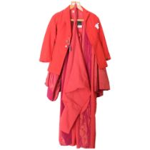 A mid-century lady's red silk robe, by Ede & Ravenscroft, by Appointment to Her Majesty Queen