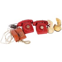 2 red 1960s dial telephones, and 3 others