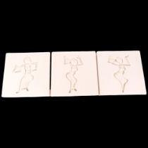 A set of 6 intaglio carved limestone panels, depicting Legong dance poses, taken from the