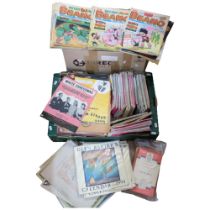 A large quantity of Beano comics, 1990s, and a box with Ordnance Survey maps, Life magazines, etc