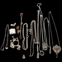 Various silver necklaces, stone set earrings, a silver ingot and other costume jewellery