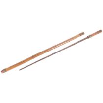 A bamboo and turned wood brass mounted sword-stick. L - 62cm, (tip missing). The sword does not