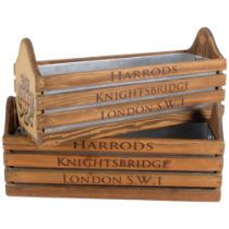 2 reproduction wooden Harrods planters with metal liners, L35cm