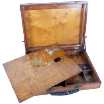 A Victorian stained wood travelling art box. L - 39cm, W - 29cm, D - 9cm.