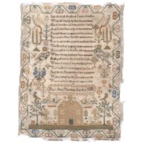 An early 19th century needlework sampler by Mary Anne Turnbull, aged 12. 43x33cm overall.