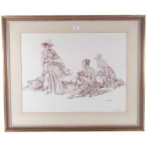 William Russell Flint, print of red chalk drawing, "3 young women", signed in pencil with artist's