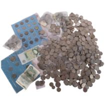 A large quantity of British pre-decimal coins, shillings, sixpences, crowns, some later 5p and 10p