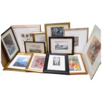 Various limited edition prints and pictures, all framed, including Jennie Portluck linocut -