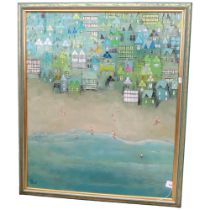 Tolly, oil on canvas, beach belles, signed and dated '04, 98cm x 83cm overall, framed