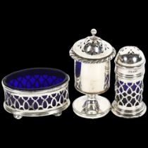 A 3-piece silver cruet set