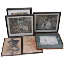 A pair of Victorian Morland coloured prints, a pair of Alken prints, all in Hogarth frames, a