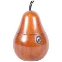 A reproduction pearwood tea caddy in the form of a pear, height 18cm