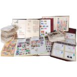 Various world and UK stamps, addressed envelopes, postcards etc.