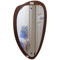 A retro wall mirror mounted on wooden panel, H60cm