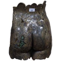 Anna Keller "cheeks" sculpture depicting buttocks with lizard design, H38cm