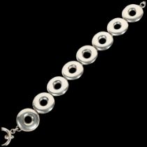 A Danish modernist sterling silver hoop link chain bracelet, 20cm, 22g No damage or repair, only