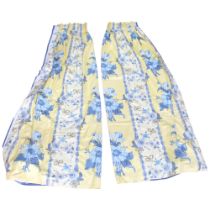 A pair of Vintage curtains, Zoffany on linen, yellow and blue floral decoration, gather at the top