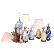 Various table lamps and shades