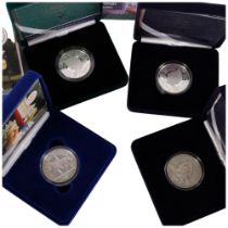 4 British Commemorative silver proof crowns' in original box and papers