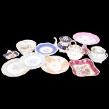 A quantity of Victorian tea and dinnerware, including several Rockingham plates and a hand painted