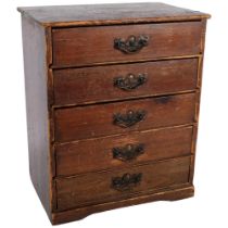 A small table-top storage chest of 5 long drawers, possibly an apprentice piece, H36.5cm