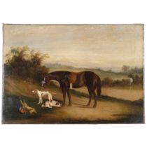 A 19th century oil on canvas - End of the hunt. 43x61cm, unframed.