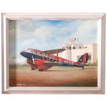 N Page - oil on canvas - study of a De Havilland DH-89A. Call sign G-ACZE. 37x46cm, framed. Signed