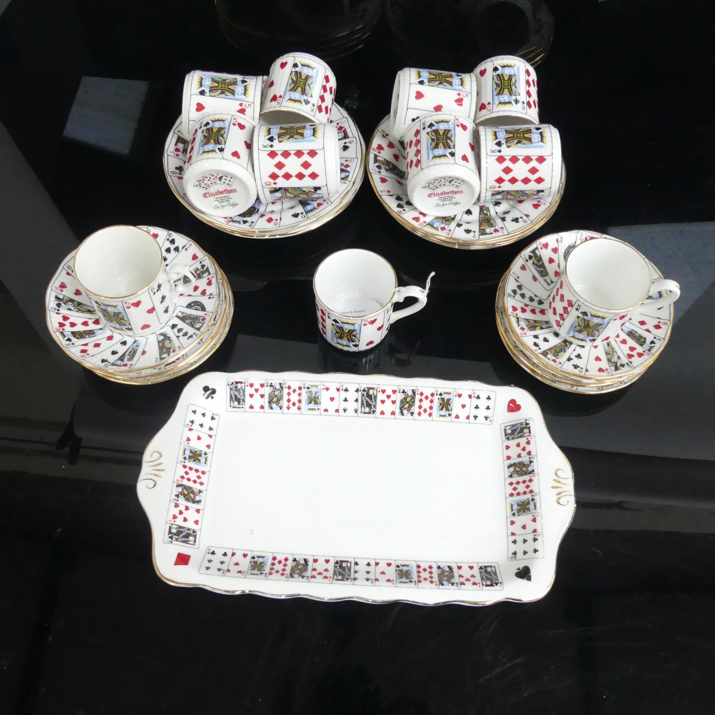 Elizabethan china "cut for coffee" cards design saucers and matching coffee cans, and a sandwich