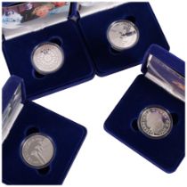 4 British Commemorative silver proof crowns' in original box and papers