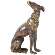 A Victorian bronze model of a seated Greyhound, height approx 5"