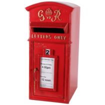 A large cast-iron Royal Mail reproduction post box, H58cm, with key