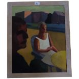 Andrew Stephensen - oil on board - harbor scene and an oil on canvass - seated figures. Signed and