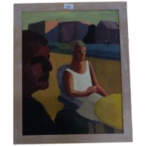 Andrew Stephensen - oil on board - harbor scene and an oil on canvass - seated figures. Signed and