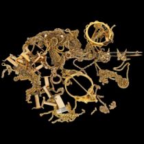 A quantity of 9ct gold and unmarked yellow metal chains, brooch mounts, ring inserts etc, and an