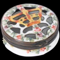 A small 19th century enamel pot pourri pot/vinaigrette, coronet design pierced domed lid with gilt-