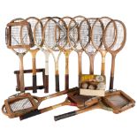 Various Vintage wooden tennis rackets including Dunlop, Slazenger etc. (12).