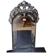 A Venetian design arch-top wall mirror, H76cm