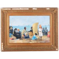 A modern contemporary oil on board, "beach scene", framed, 30cm x 41cm