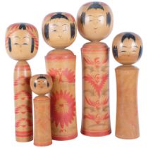 A group of 5 Japanese Kokeshi dolls, largest height 43cm