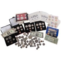 A collection of American and Canadian presentation coins, banknotes etc, some cased
