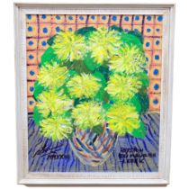 Royston Du Maurier Lebek, oil on canvas, "Tokyo chrysanthemums", 62cm x 53cm overall, framed