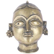 A 19th century Indian brass Gauri Parvati head statue. H - 14cm. Good overall condition, some