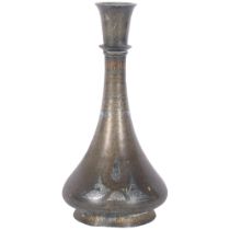 Antique Middle Eastern engraved and silvered metal vase, with bird decoration, H23cm