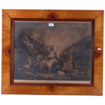 After Morland, 18th century engraving "the thatcher", 66cm x 78cm, walnut framed, and H Puett Share,