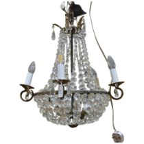 A large and impressive 5-branch pear shaped chandelier with glass lustres. Drop approx 100cm.